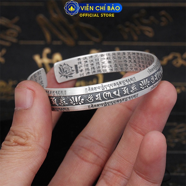 Vòng tay bạc nam nữ unisex Lục Tự Chân Ngôn chất liệu bạc Thái 925 phụ kiện trang sức Viễn Chí Bảo L100428