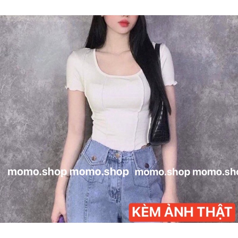 Áo croptop thun hoạ tiết viền năng động