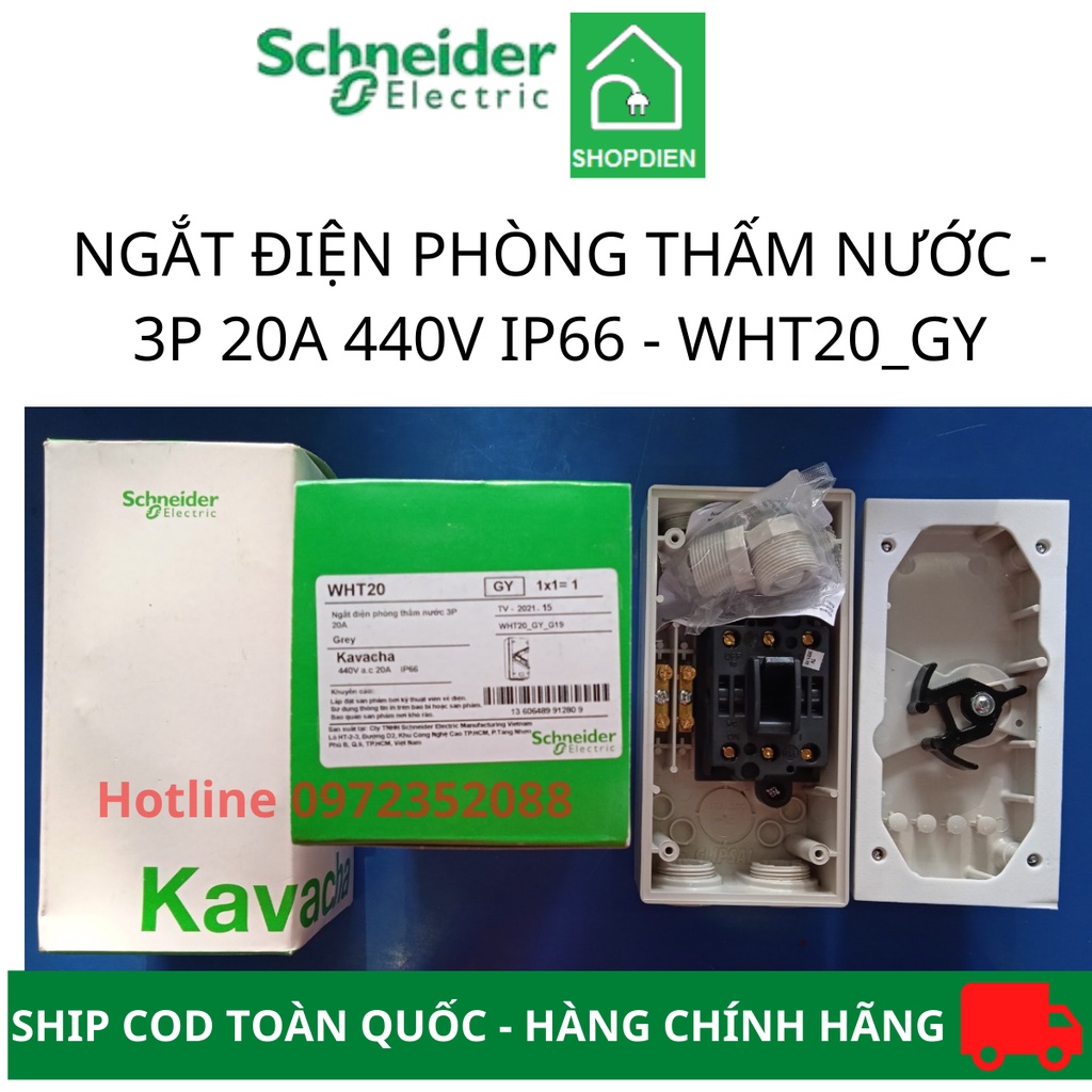 Ngắt điện, cầu dao cách ly chống thấm nước Schneider Isolator 3 pha 3P WHT_20A,35A,55A,63A,80A - IP66