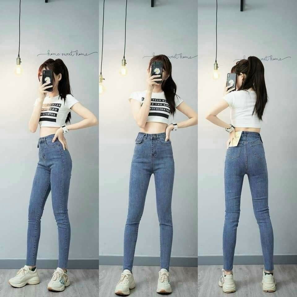 Quần bò jeans cạp cao dáng ôm nắp túi Q450 SUTANO