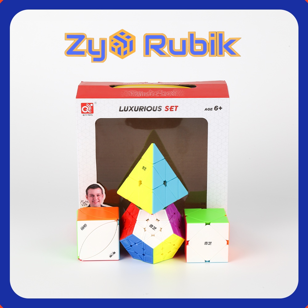 Combo 4 Rubik (Qiming -Pyraminx,Qicheng -Skewb,Qiheng S-Megaminx,Ivy cube) SET 5 QiYi ( Không Viền ) - ZyO Rubik