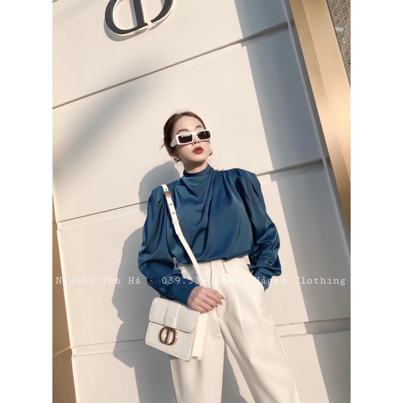 ÁO SƠ MI NỮ CỔ CHÉO ĐÍNH NGỌC DÀI TAY | BigBuy360 - bigbuy360.vn