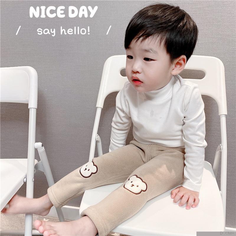 Quần legging lông cừu dày giữ ấm mùa đông in hình gấu hoạt hình dễ thương cho bé gái