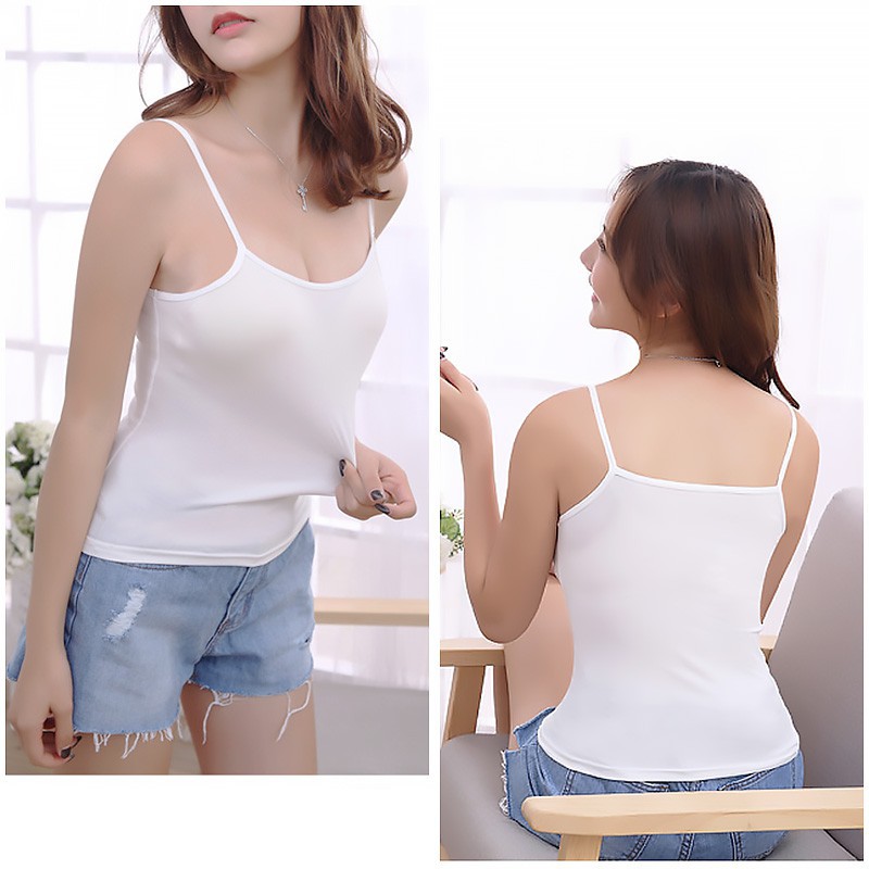 Áo hai dây cotton dáng dài basic sợt dẹt co giãn thoáng mát