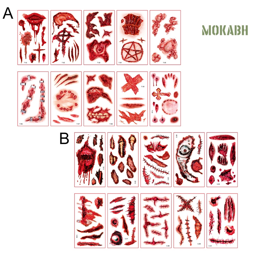 Set 10 Tấm Hình Xăm Dán Tạo Hiệu Ứng 3D Không Gây Đau Phong Cách Halloween Độc Đáo