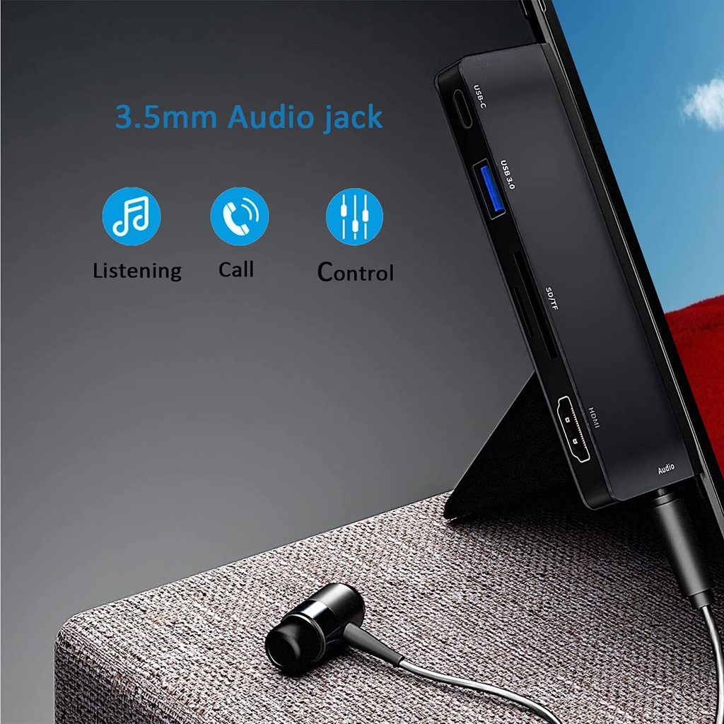 MICROSOFT Trạm Kết Nối 6 Trong 1 Đầu Vào 4K HDMI USB 3.0 TF/SD 60W Đầu Vào USB-C 3.5mm