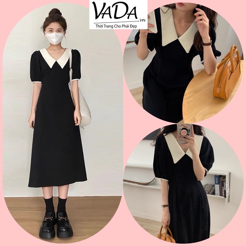 Đầm Váy tiểu thư dự tiệc cưới, mặc đi làm dạo phố cổ nhọn dáng midi siêu xinh - Thời Trang VADA (Đ17)