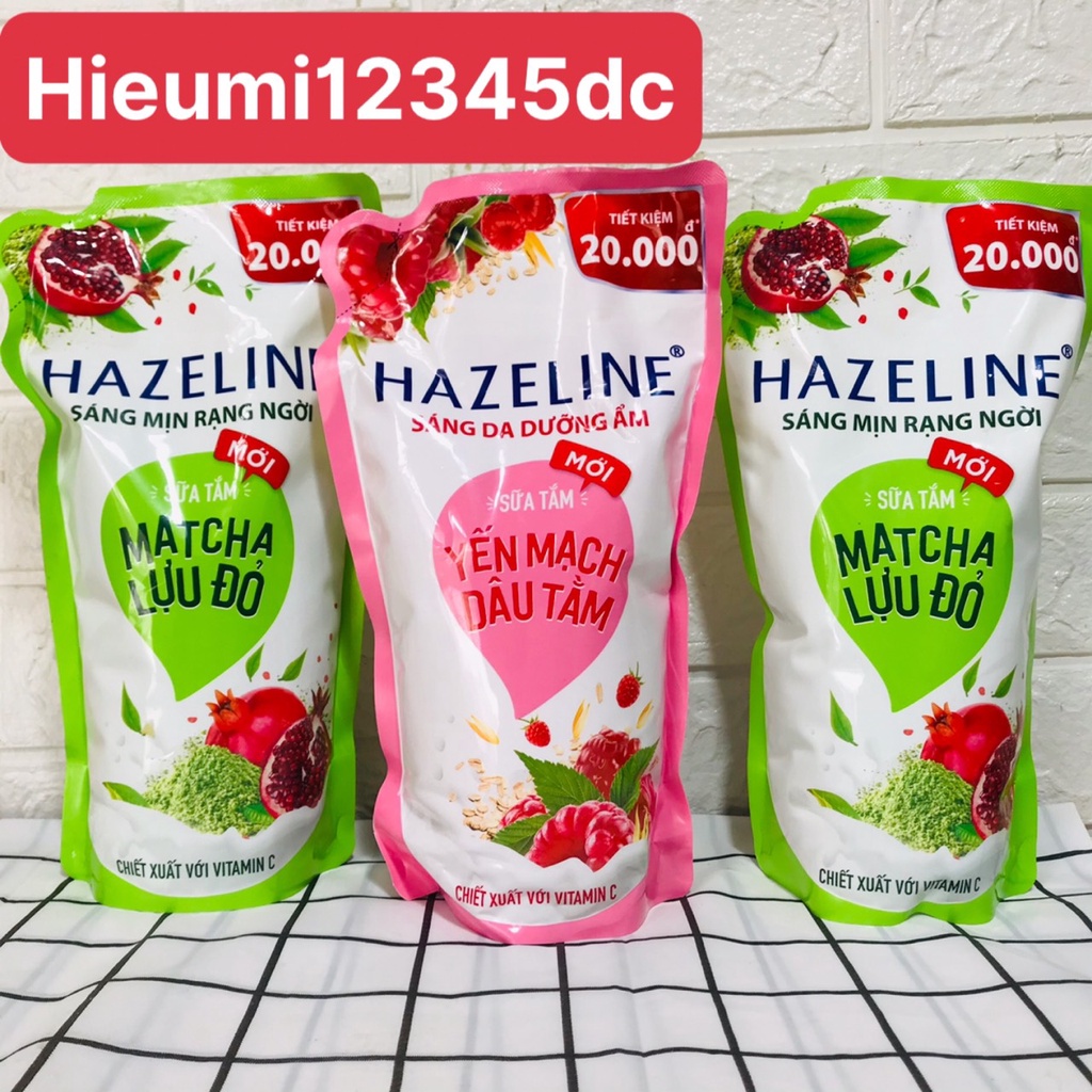 Sữa tắm dưỡng da Hazeline sáng da Matcha lựu đỏ túi 1kg