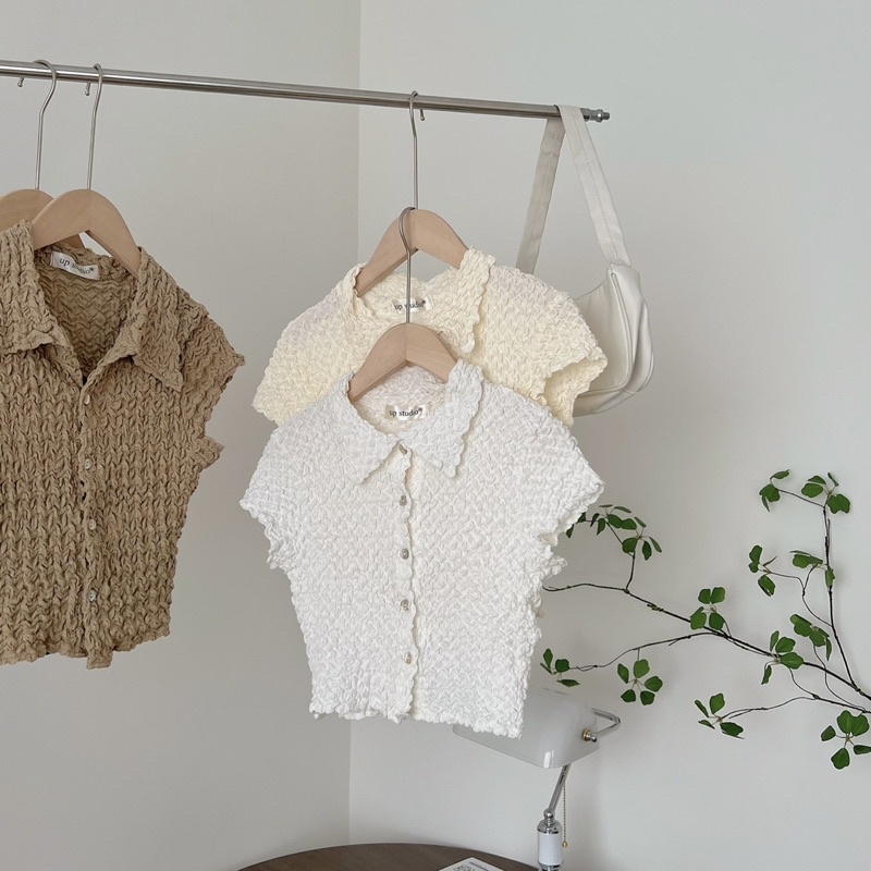 Áo croptop polo cài nút chất nhăn co giãn mát form xinh