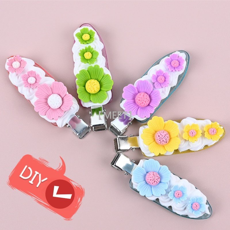 Bộ Kẹp Tóc Hình Hoa Hoạt Hình DIY Bằng Nhựa Resin