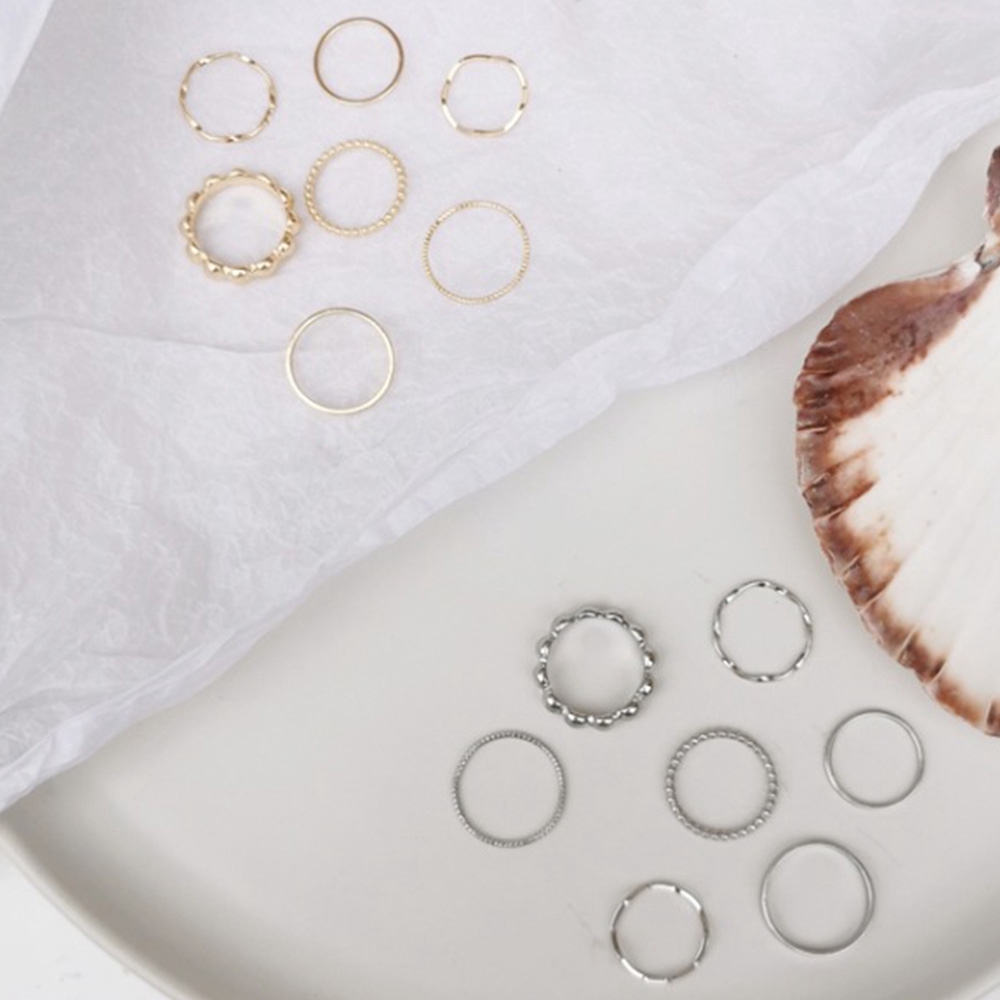 Bộ 5 Nhẫn Kim Loại Mạ Vàng Bạc Họa Tiết Hình Học Thời Trang Cho Nữ