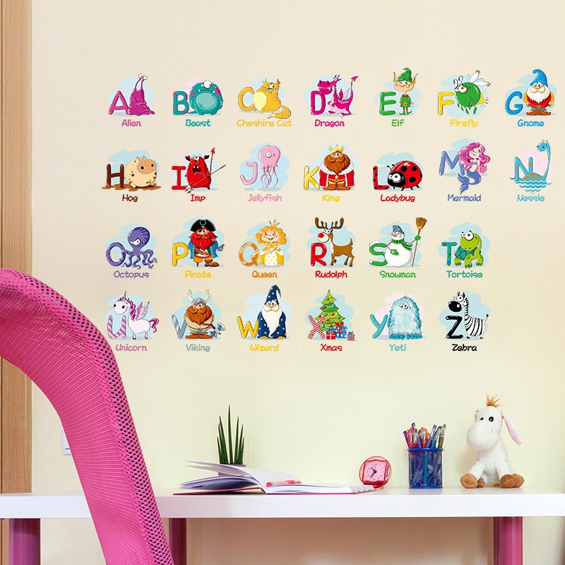 Decal dán tường cho bé học chữ bảng chữ cái kèm tiếng anh