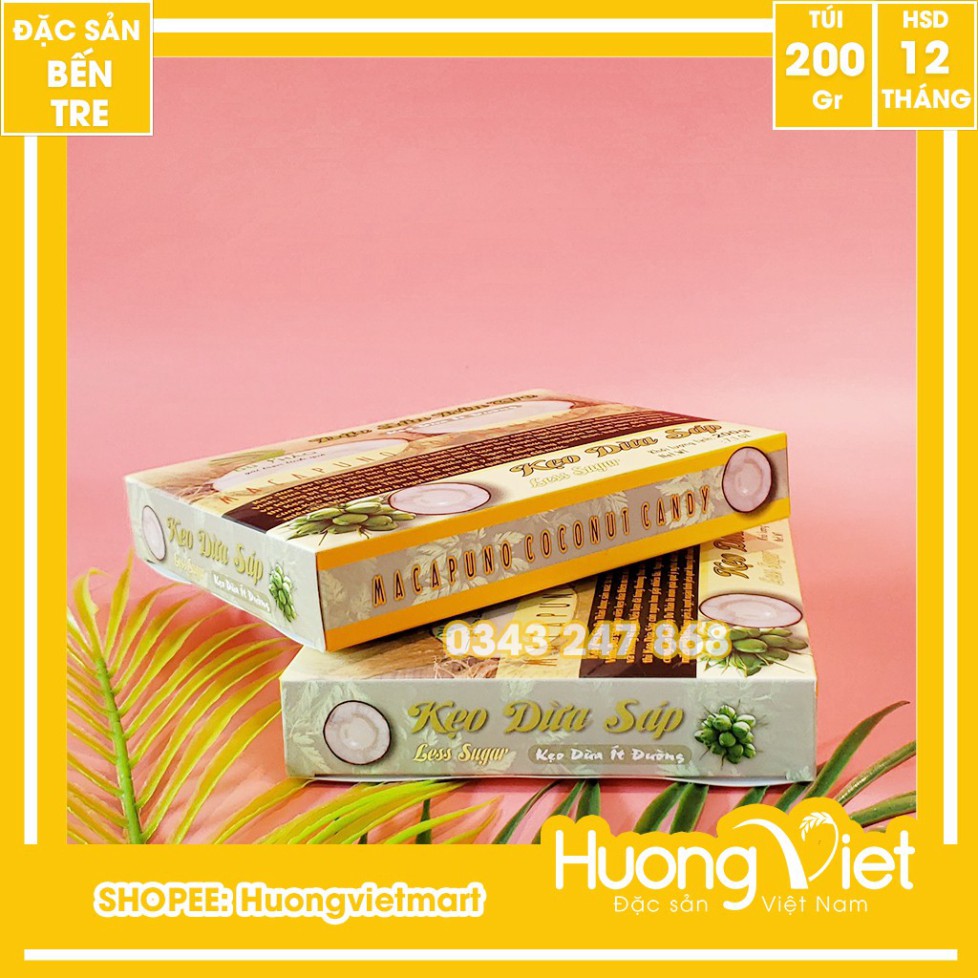 Kẹo dừa Sáp ít đường Du Thảo 200g, kẹo dừa thượng hạng Bến Tre, kẹo dừa Bến Tre mềm dẻo