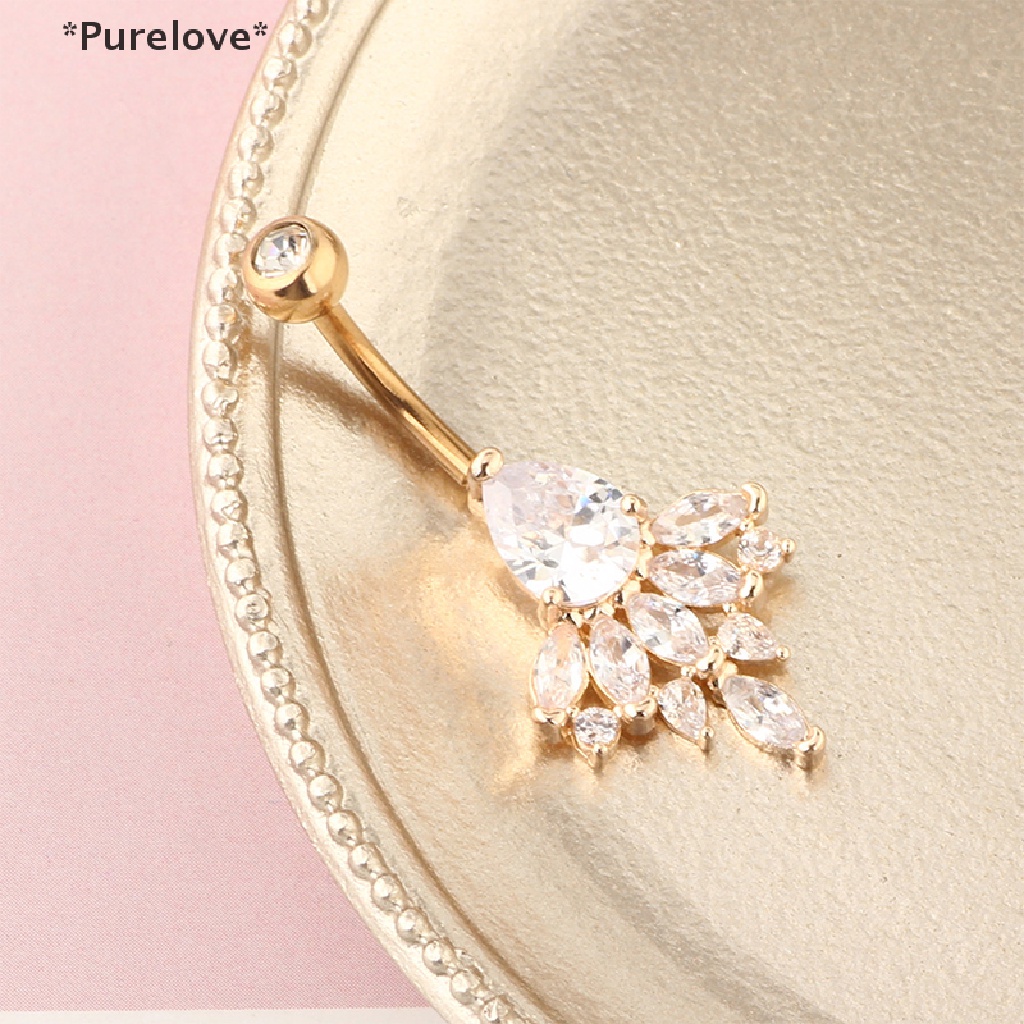 [Purelove] Khuyên Rốn Bằng Thép Không Gỉ Đính Đá Zircon Tinh Tế Cho Nữ