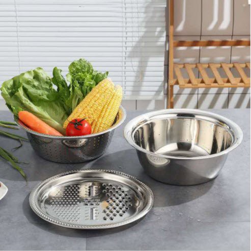 THAU RỔ BÀO RAU CỦ - BỘ THAU RỔ BÀO RAU CỦ INOX 304 KHÔNG RỈ 3 MÓN SIÊU BỀN [RỔ 3]