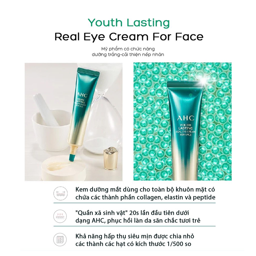 Kem Mắt AHC Ageless Real Eye Cream For Face Chống Lão Hóa Giảm Quầng Thâm 12ml &amp; 30ml Hàn Quốc