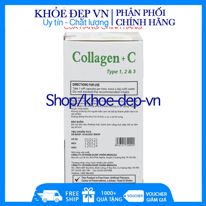 Viên uống đẹp da Collagen +C bổ sung Vitamin A E C giảm nám , tàn nhang ,sạm da Hộp 60 viên HSD 2024, collagen xoăn