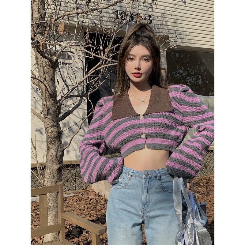 Cocory vn Áo Khoác Cardigan Sọc Trắng Đen Thời Trang Nữ Tính