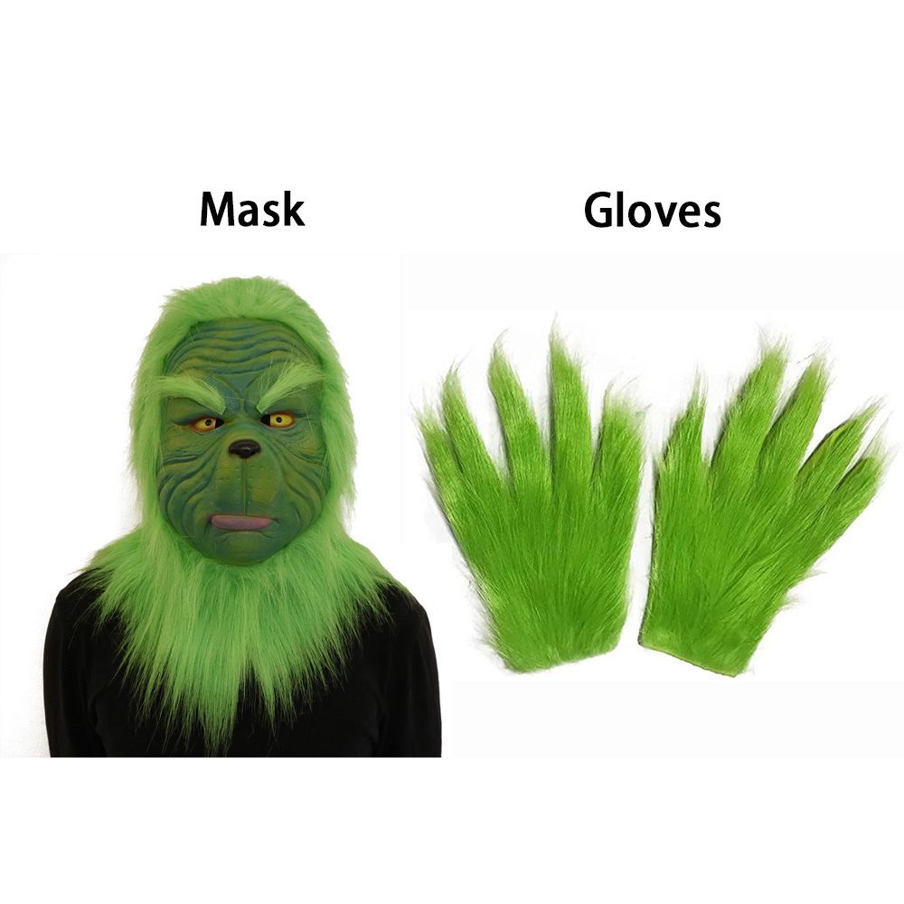 Set mặt nạ và hai găng tay màu xanh lá hóa trang nhân vật Grinch cho giáng sinh | BigBuy360 - bigbuy360.vn