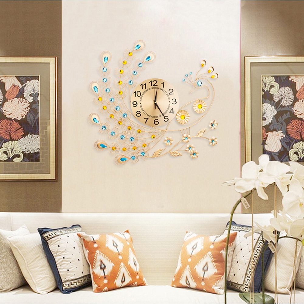 {XẢ KHO} Đồng Hồ Treo Tường Con Chim Công đôi trang trí Decor 10 kim trôi hiện đại cao cấp nghệ thuật