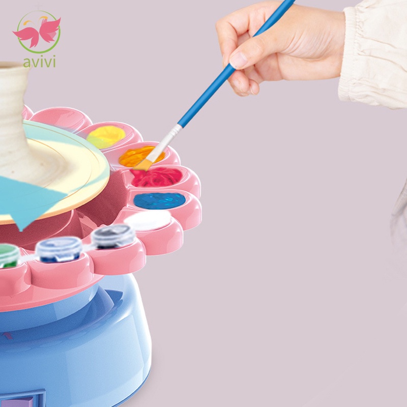 Clay Pottery Wheel Craft Kit Kids Beginners USB DIY Pottery Machine with Air Dry Clay & Paint Palette Educational Toy