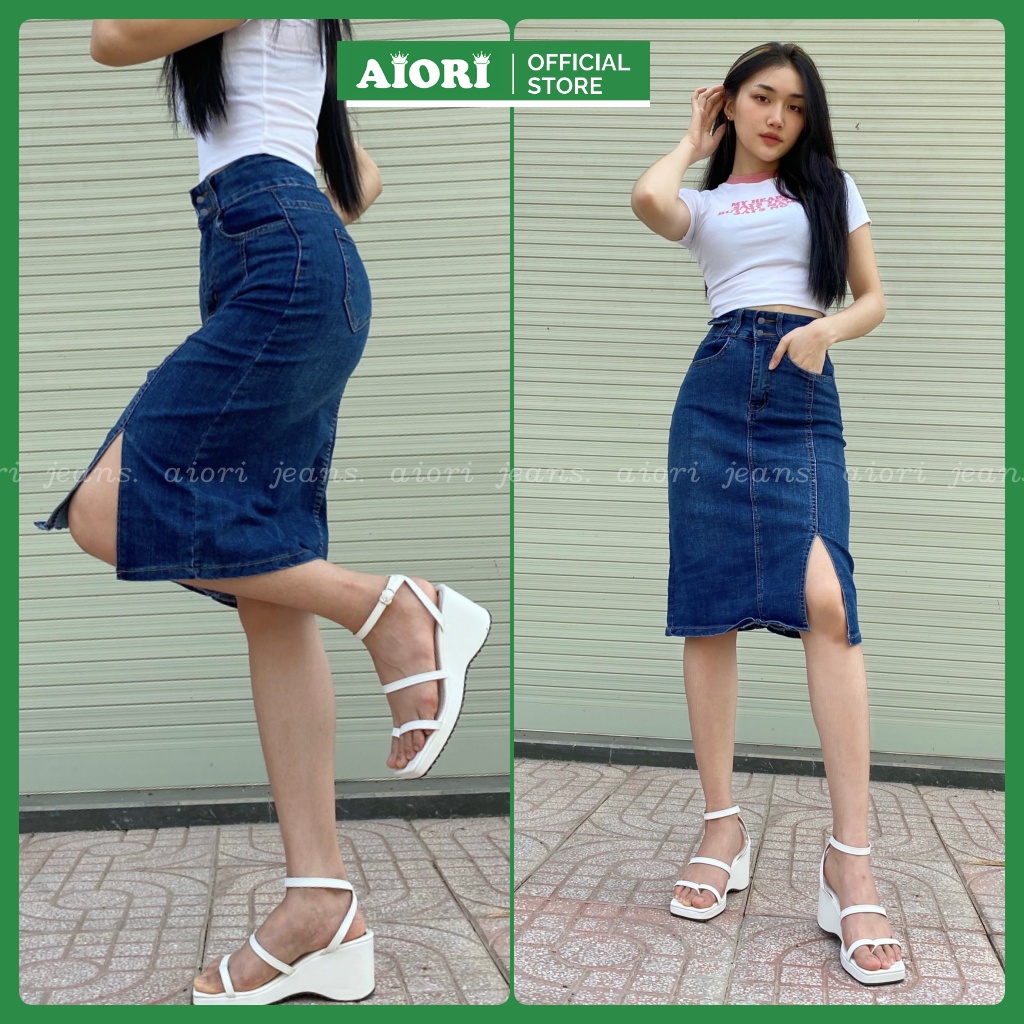 Chân Váy Jean Aiori Denim Lưng Cao Co Giãn Ôm Dáng Thời Trang Cao Cấp Jean Cotton Mềm Mịn