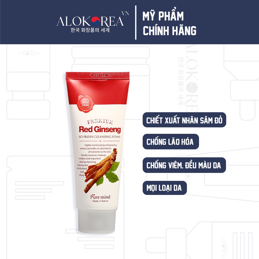 Sữa Rửa Mặt Nhân Sâm Đỏ Dưỡng Da, Chống Lão Hóa Puremind Red Ginseng Cleansing Foam 100ml