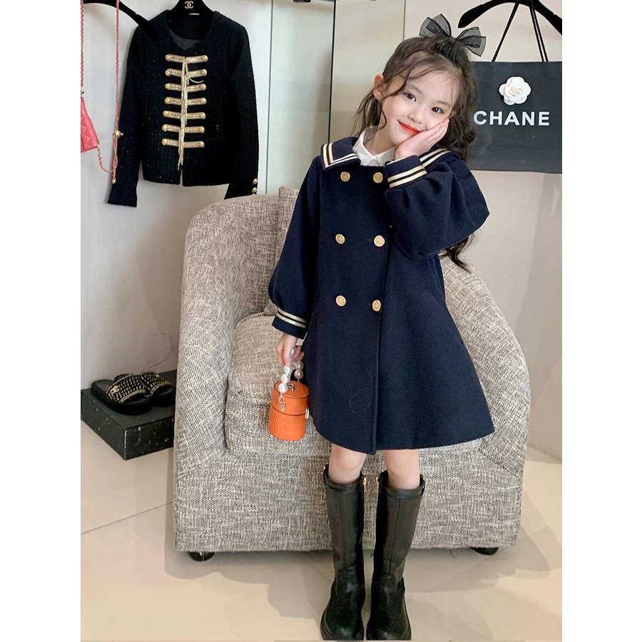Áo Khoác Len Cổ Thủy Thủ Thời Trang Thu Đông Cho Bé Gái