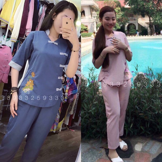 Đồ Lam Đi Chùa # Mẫu 5 Nút # Đồ Bộ Nữ # Quần Áo