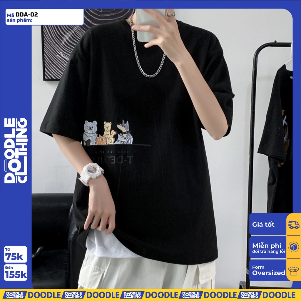 Áo thun nam nữ tay lỡ unisex phông trơn form rộng basic tee hình 7 anh em gấu chó