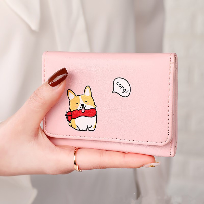 Ví Ngắn Nữ Mini Chú Chó CORGI May mắn tài lộc Dễ Thương V547 - Hata24h