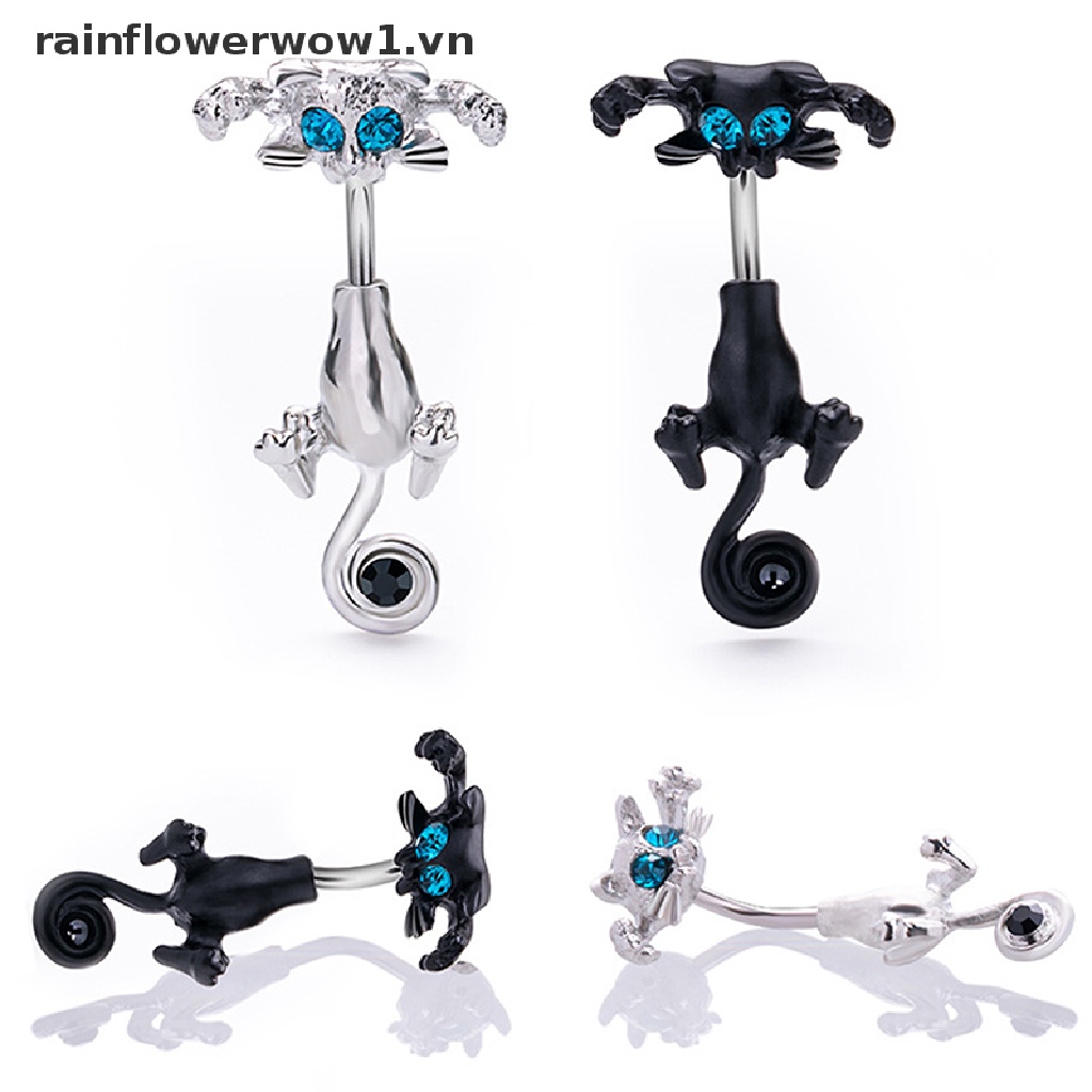 Khuyên Rốn Hình Mèo Đính Đá Phong Cách Vintage Mới