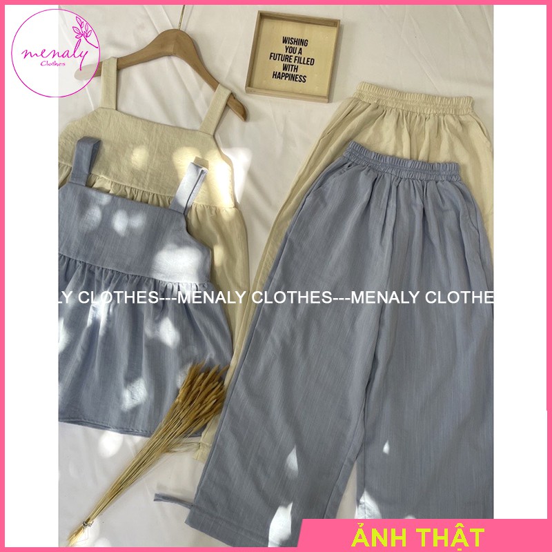 Set bộ nữ áo 2 dây babydoll bản to quần bom nữ SE031, mẫu set bộ mặc được 2 kiểu quần suông hoặc rút dây
