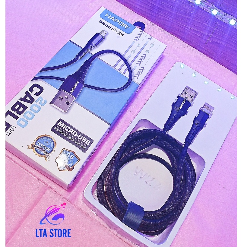 Cáp sạc chống đứt bọc dù chính hãng Hapor siêu bền dùng cho nhiều dòng điện thoại Iphone Samsung Xiaomi Oppo RealMe