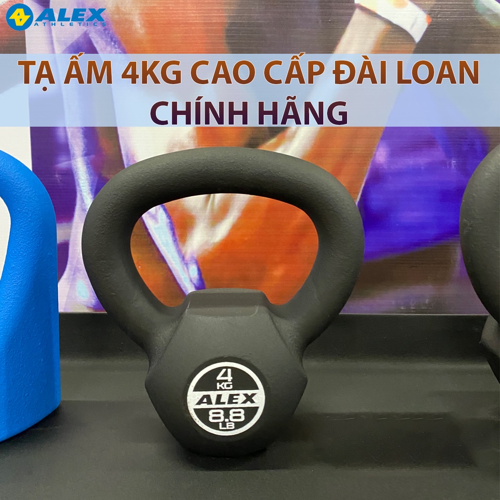 Tạ Ấm Kettlebell 4Kg ALEX Cao Cấp, Gang Nguyên Khối Sơn Tĩnh Điện, Tạ Bình Vôi Tập Gym Squat
