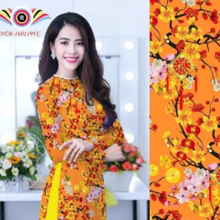 (KÈM HÌNH THẬT)Áo Dài Tết Xuân In 3D Vải Lụa Nhật