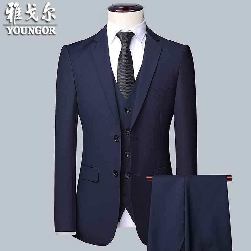 đẹp giá đặc biệtBộ vest ba mảnh dành cho nam đồ Hàn Quốc giản dị của mỏng phù hợp với chú rể Áo cưới