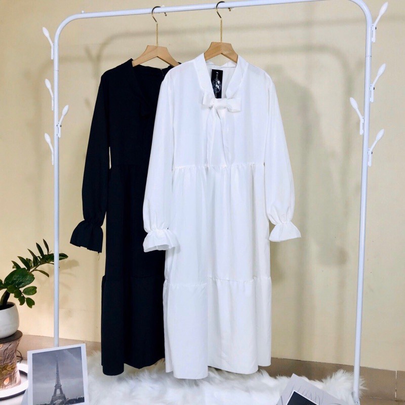 Đầm BABYDOLL  Váy Tay Bồng[FREESHIP]Nơ Ngực Dáng Suông Trắng | Đen Siêu Xinh