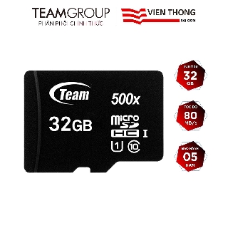 Thẻ nhớ microSDHC Team Group 32GB upto 80MB s 500x class 10 U1 (Đen) - Hãng phân phối chính thức thumbnail