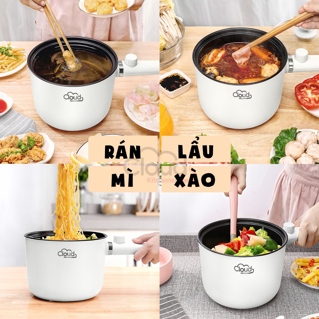 Nồi Lẩu Mini đa năng Cloud Kitchens, 2 Nấc Nhiệt, Nồi Nấu Mì mini 1.5L, Ca nấu lẩu, Chống Dính Cao Cấp Chính Hãng