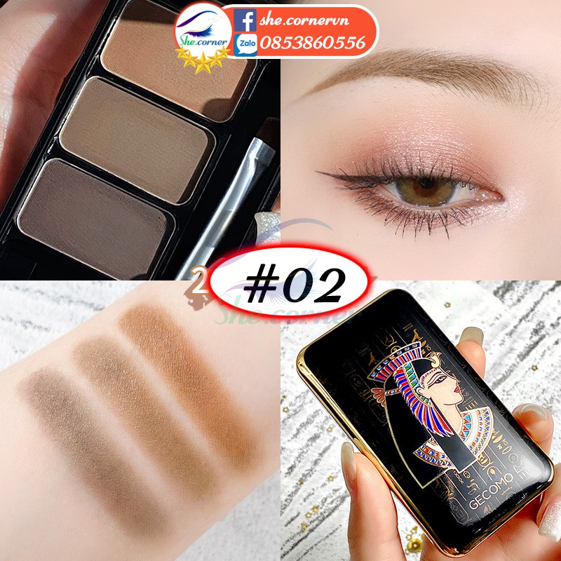 Bột tán mày tự nhiên 3 màu GECOMO 211013 Egypt Eyebrow Powder 4g hộp tiện dụng có gương và cọ | BigBuy360 - bigbuy360.vn