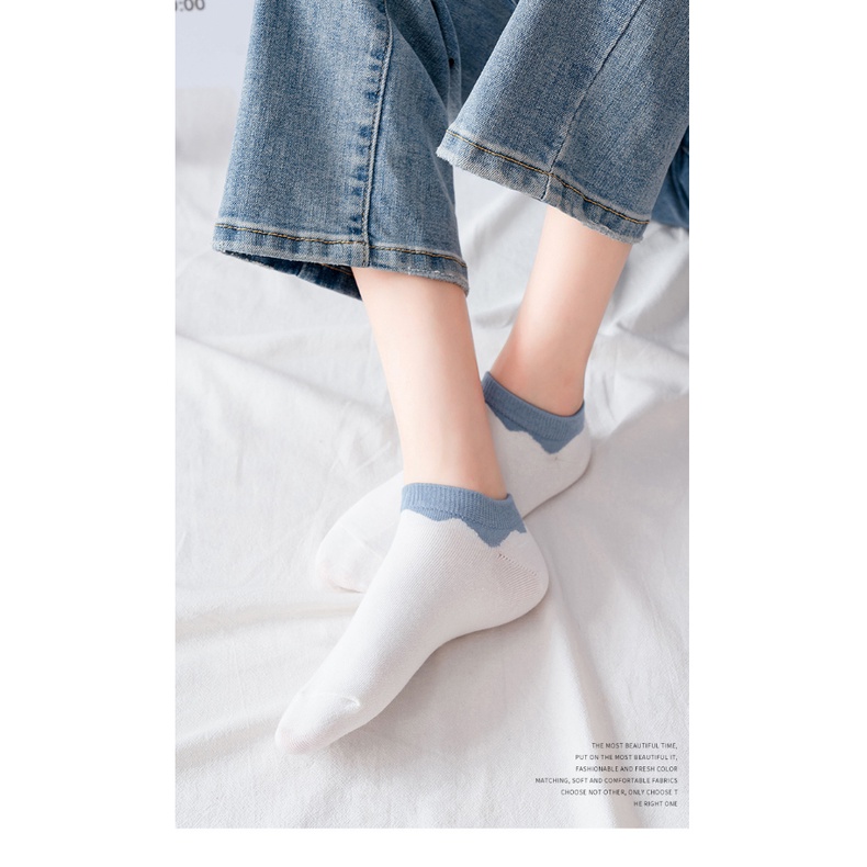 Vớ cotton Cổ Thuyền Kẻ Sọc Caro Màu Xanh Dương Dễ Thương Thời Trang Xuân Hè Cho Học Sinh