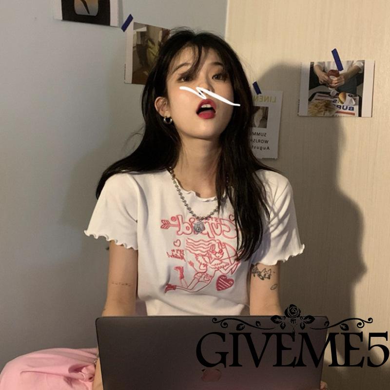 Áo Thun Lửng Ngắn Tay Thêu Họa Tiết Thời Trang Cho Nữ