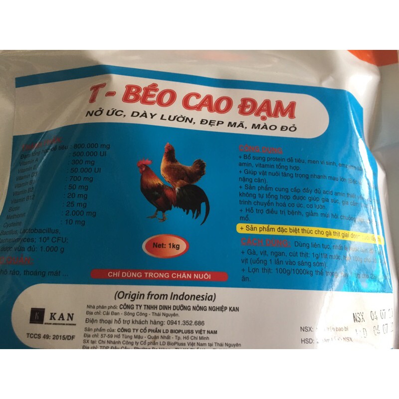 1kg Vỗ béo siêu hạng Gà Vịt Ngan giai đoạn Xuất Bán, Nở ức, dày lườn, đẹp mã, đỏ mào