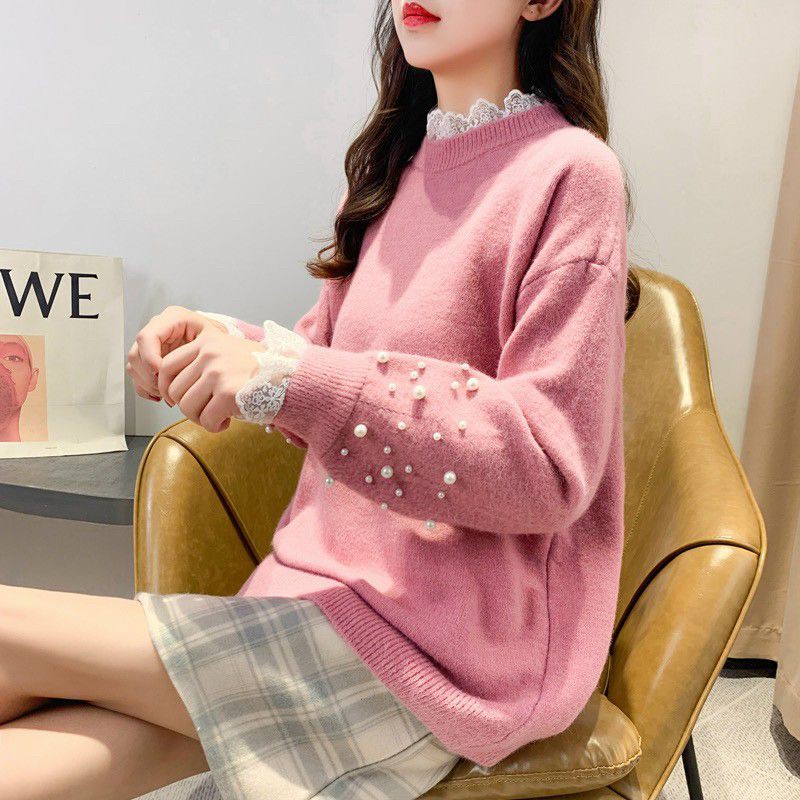 Áo len phối ren tay đính ngọc hàng QCL1
