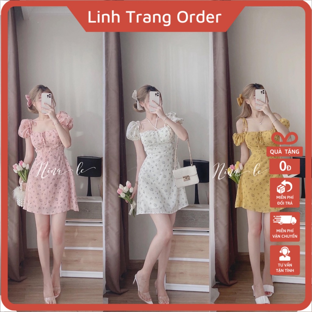 Váy Hoa Nhí Cup Ngực Dây Cổ Váy Có Cúp Sẵn Tiện Lợi Quyến Rũ