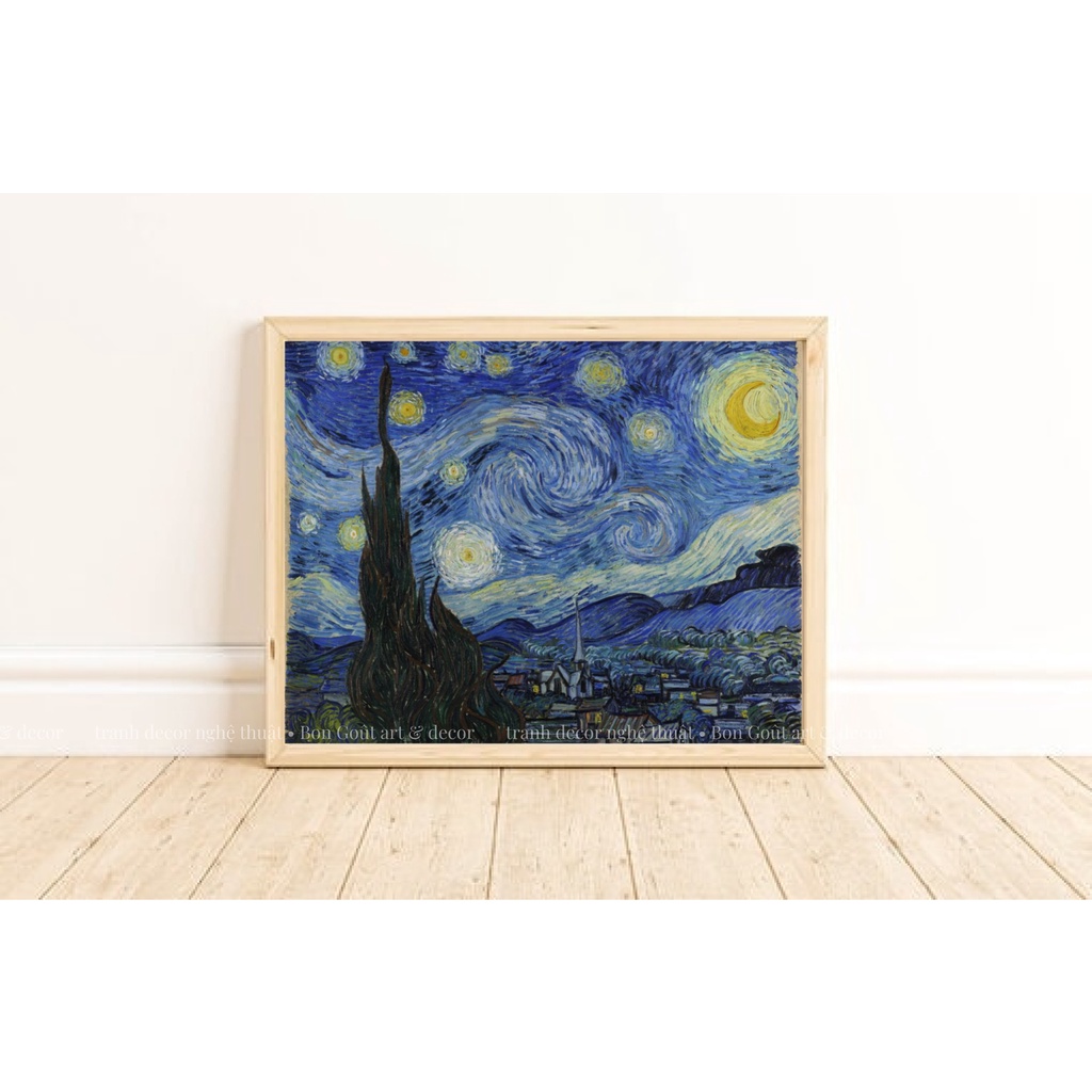 Tranh canvas 💜 NGHỆ THUẬT SIÊU ĐẸP 💜 treo tường Van Gogh - ĐÊM ĐẦY SAO - decor trang trí phòng