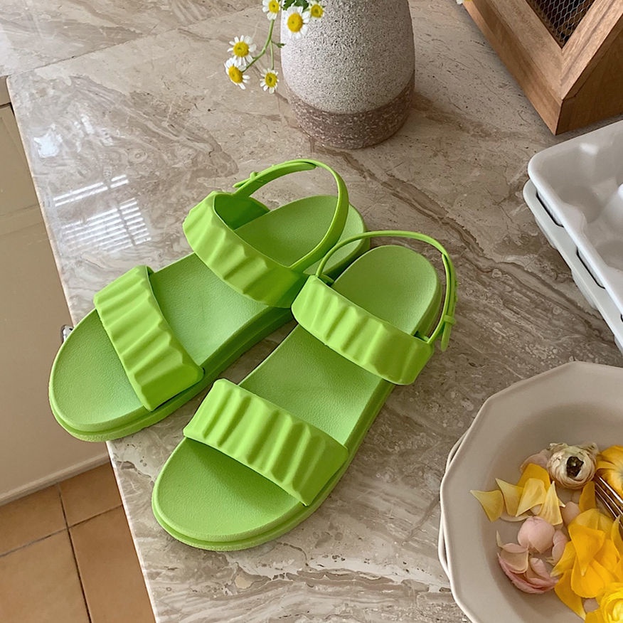 Jiashucheng Hàng Có Sẵn Giày Sandal Đế Bằng Thời Trang Mùa Hè Phong Cách Roman Cho Nữ