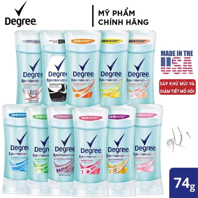 Lăn sáp khử mùi nữ Degree Women 74g Shower Clean | Sheer Powder | Pure Rain | Fresh - Mỹ