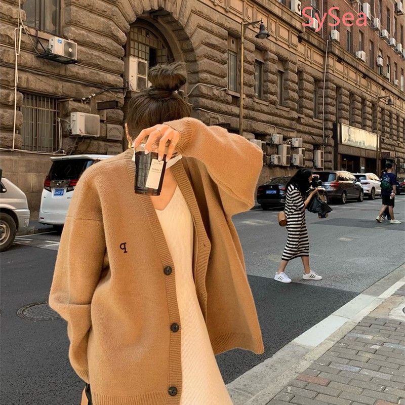 Áo Khoác Cardigan Dệt Kim Thêu Chữ Thời Trang Mùa Thu Cho Nữ